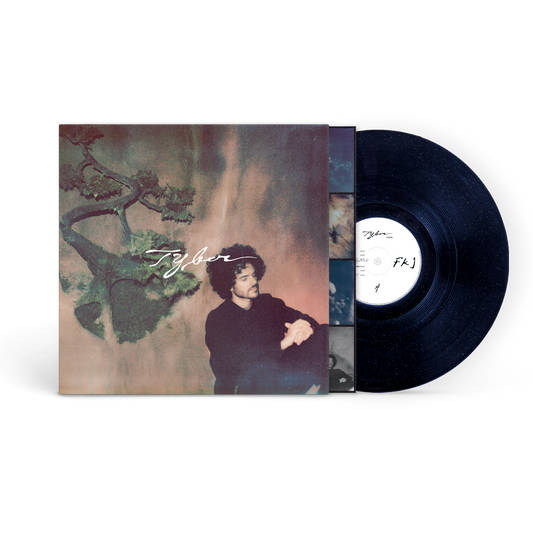 Vinyl record with cover featuring a person and nature design, brand 'Tyber' visible.